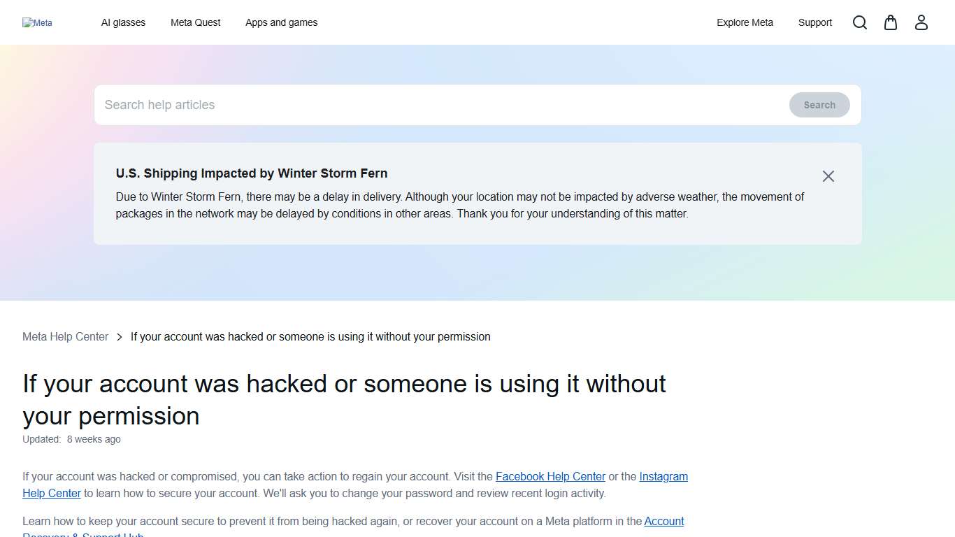 If your account was hacked or someone is using it without your permission Meta Help Center Meta Store